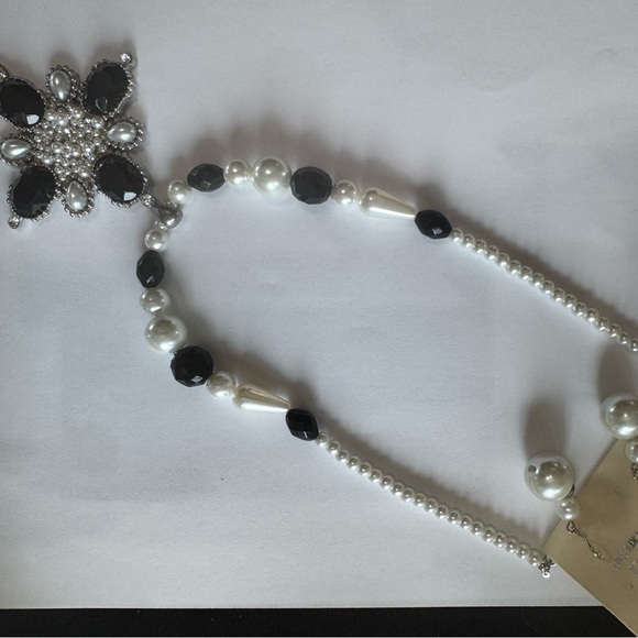 Elegant Black and Silver Pearl Necklace and Earrings - Picture 2 of 3